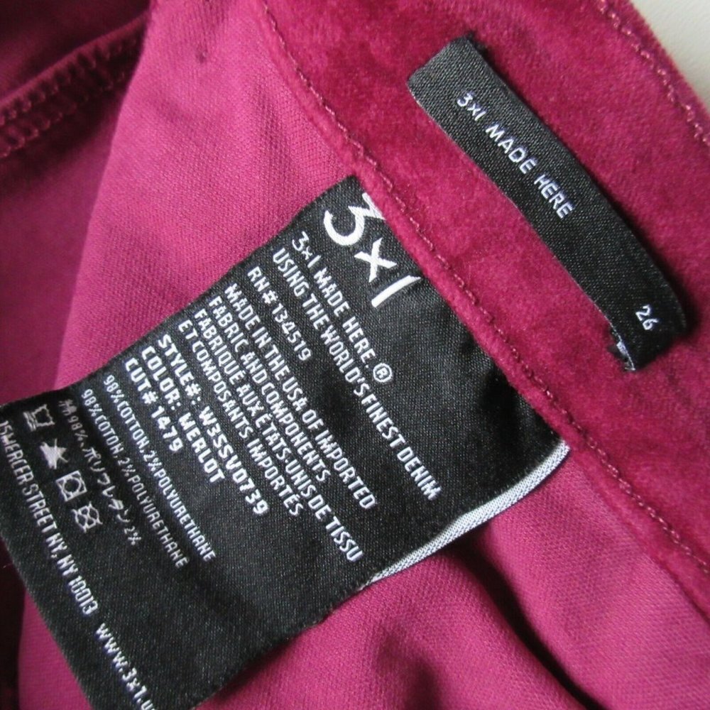 NWT 3x1 W3 Higher Ground in Merlot Stretch Velvet Mini Split Crop Pants 26 - Picture 4 of 5